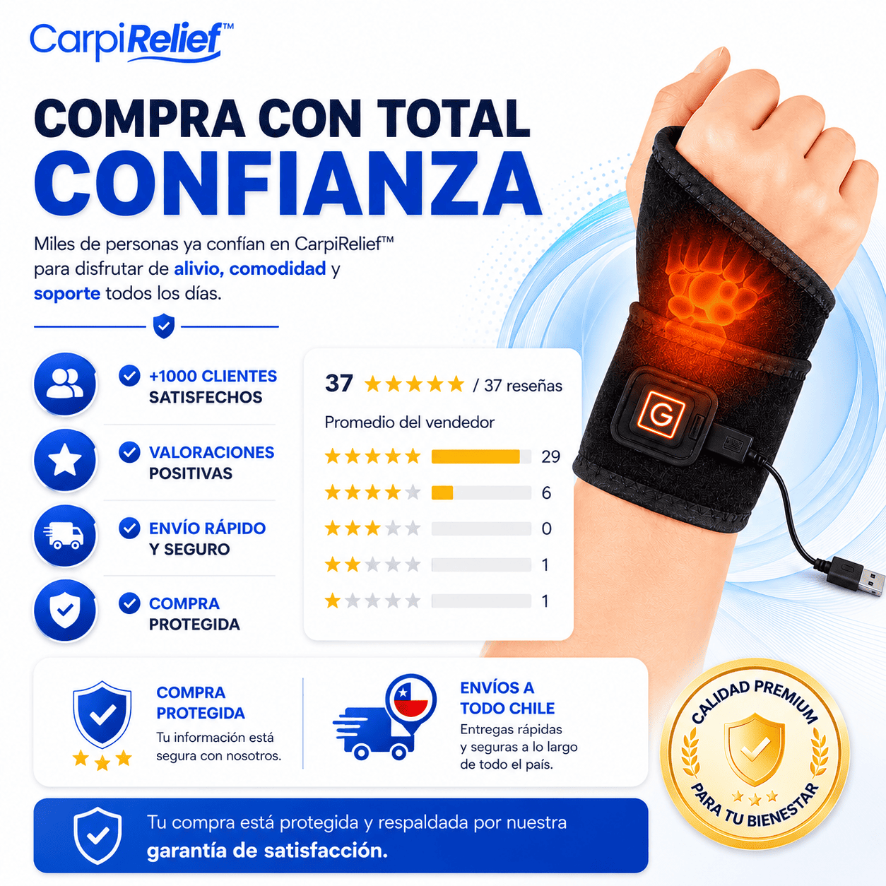 CarpiRelief™ Muñequera Térmica de Alivio para Túnel Carpiano