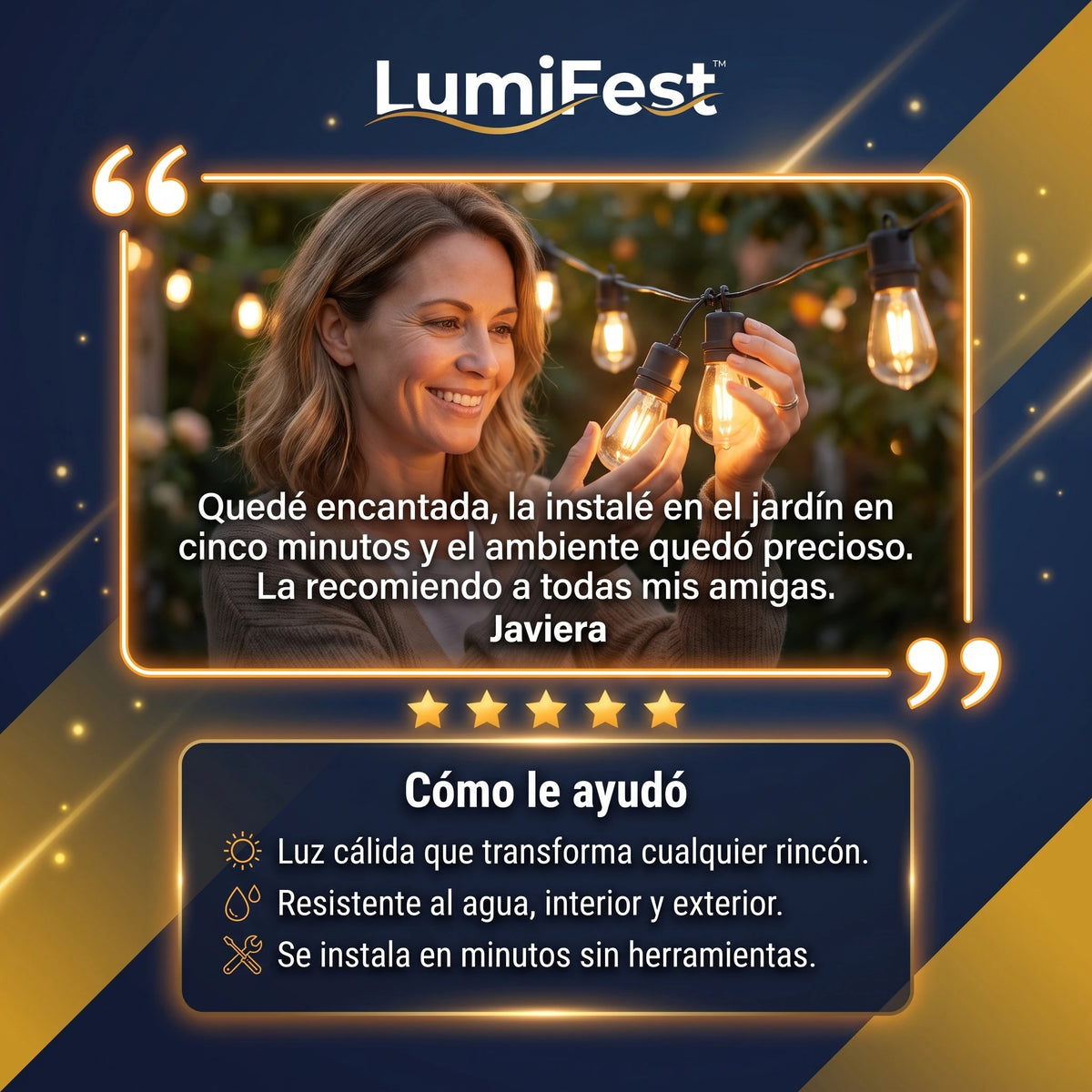 LumiFest™ Guirnalda LED Impermeables para Exterior e Interior 5 Metros 10 Luces