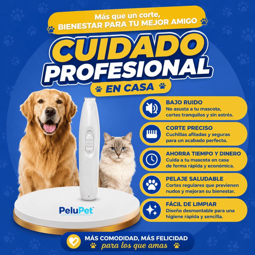 PeluPet™ Cortadora de Pelo para Mascotas Silenciosa y Profesional