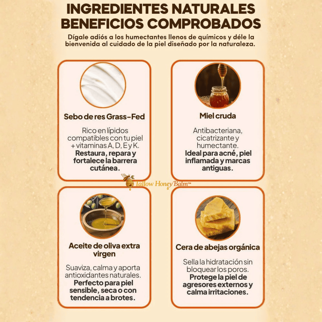 Tallow Honey Balm™ Bálsamo Orgánico de Sebo de Res y Miel Hidratación Ancestral
