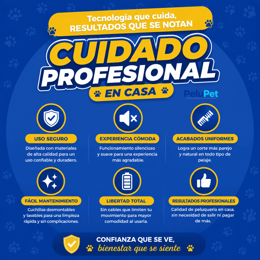 PeluPet™ Cortadora de Pelo para Mascotas Silenciosa y Profesional