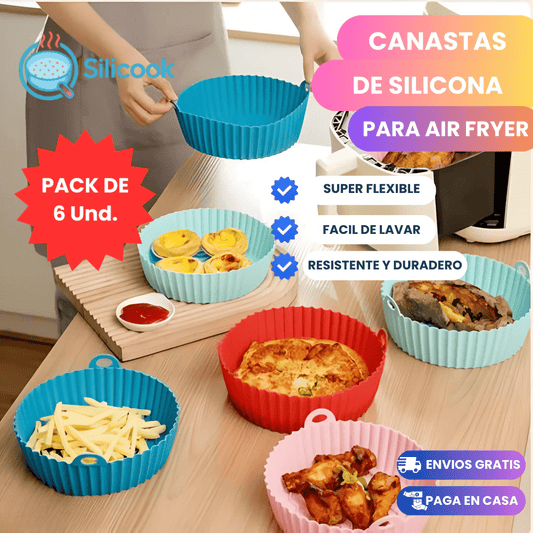 Silicook™ Kit 6 Moldes en 1 para Freidora de Aire + Recetario incluido