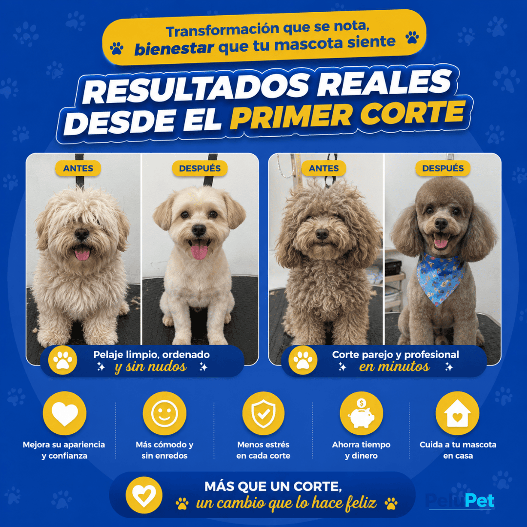 PeluPet™ Cortadora de Pelo para Mascotas Silenciosa y Profesional