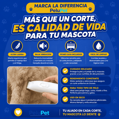 PeluPet™ Cortadora de Pelo para Mascotas Silenciosa y Profesional