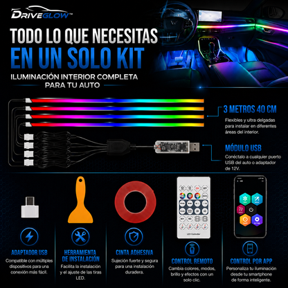 DriveGlow™ Cinta Led Pro para Auto con Control