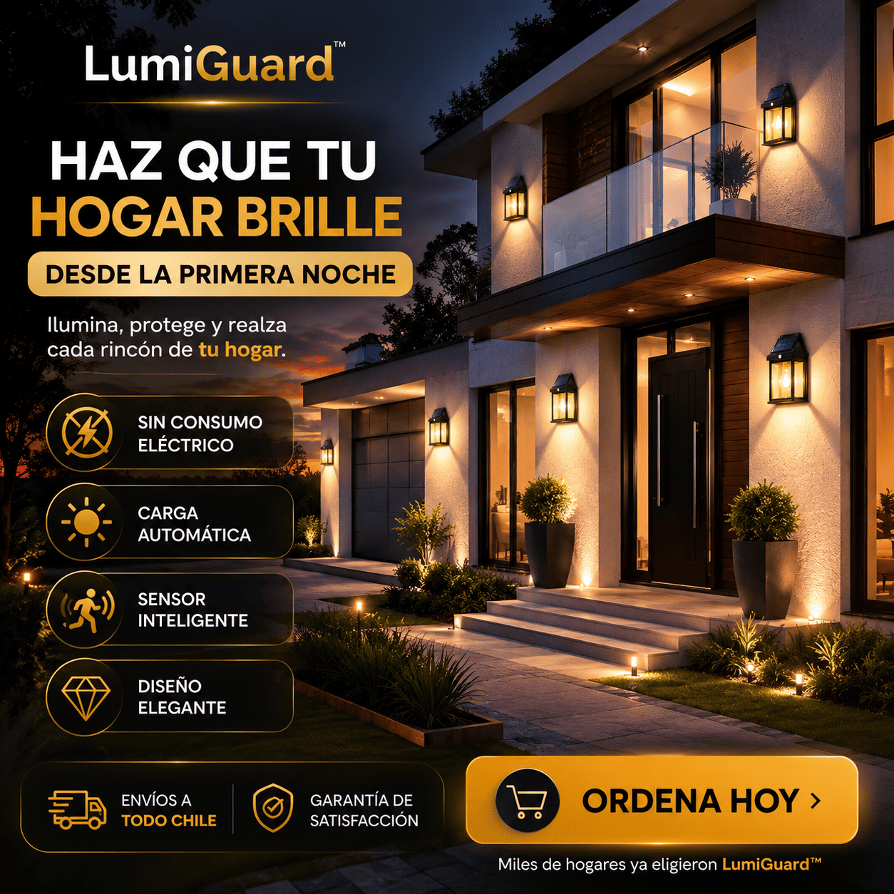 Pack de 2 LumiGuard™ Focos Solares LED Luz Cálida con Sensor de Movimiento para Exterior