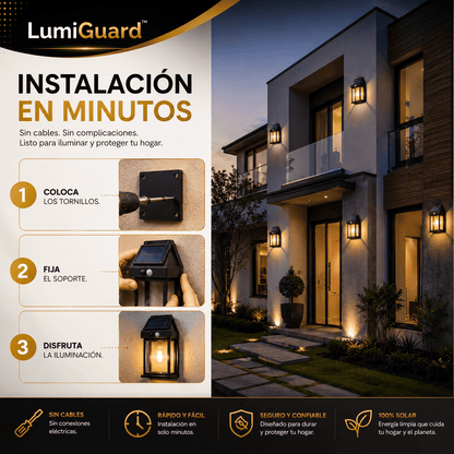 Pack de 2 LumiGuard™ Focos Solares LED Luz Cálida con Sensor de Movimiento para Exterior