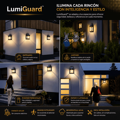 Pack de 2 LumiGuard™ Focos Solares LED Luz Cálida con Sensor de Movimiento para Exterior