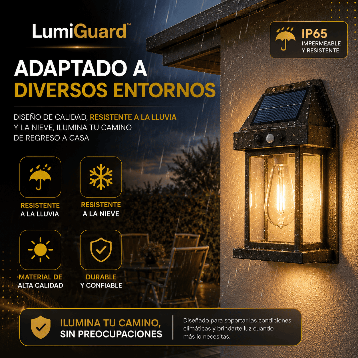 Pack de 2 LumiGuard™ Focos Solares LED Luz Cálida con Sensor de Movimiento para Exterior