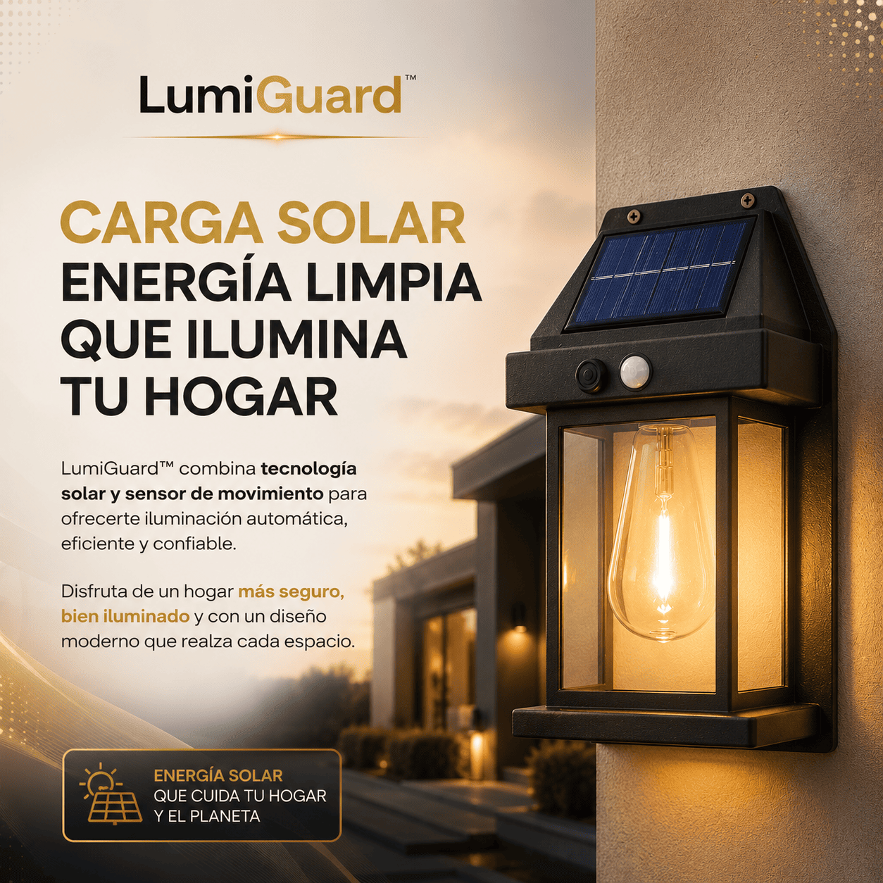 Pack de 2 LumiGuard™ Focos Solares LED Luz Cálida con Sensor de Movimiento para Exterior