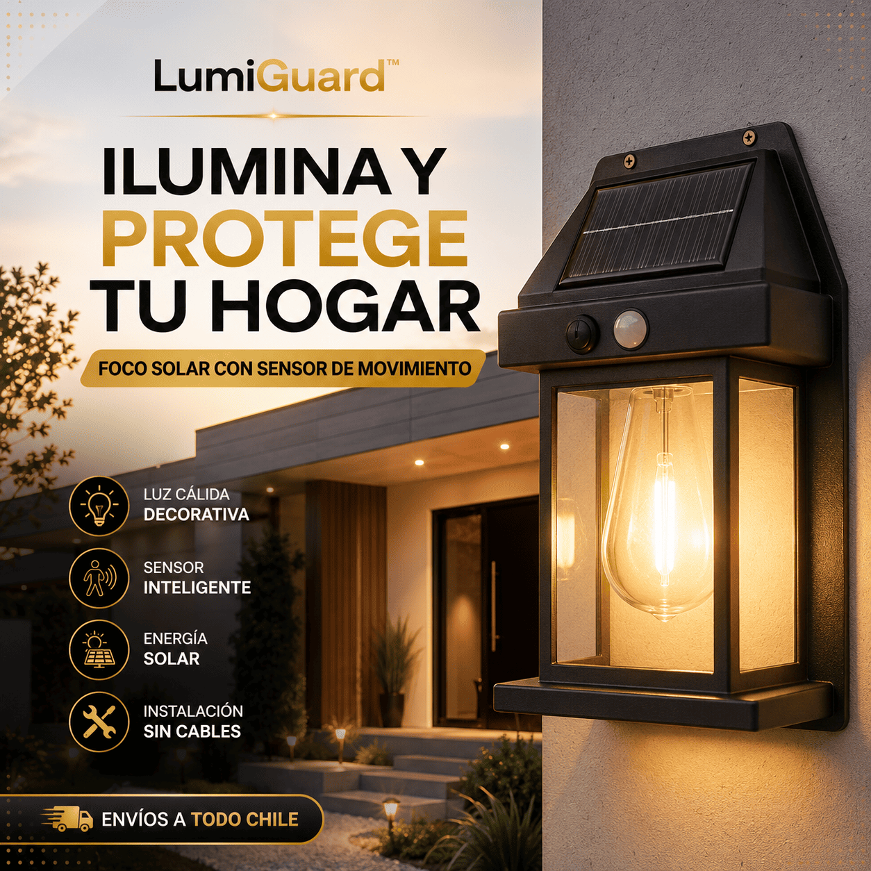 Pack de 2 LumiGuard™ Focos Solares LED Luz Cálida con Sensor de Movimiento para Exterior
