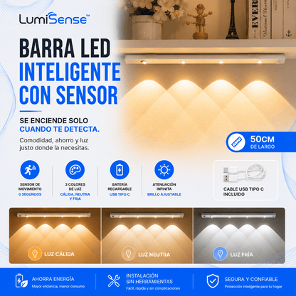 LumiSense™ Barra LED Inteligente con Sensor de Movimiento 50 cm