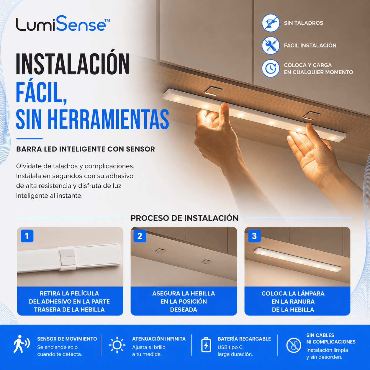 LumiSense™ Barra LED Inteligente con Sensor de Movimiento 50 cm