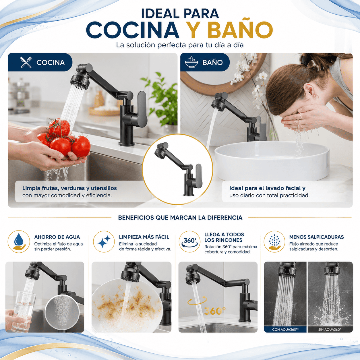 Aqua360™ Grifo Multifuncional Giratorio 360°