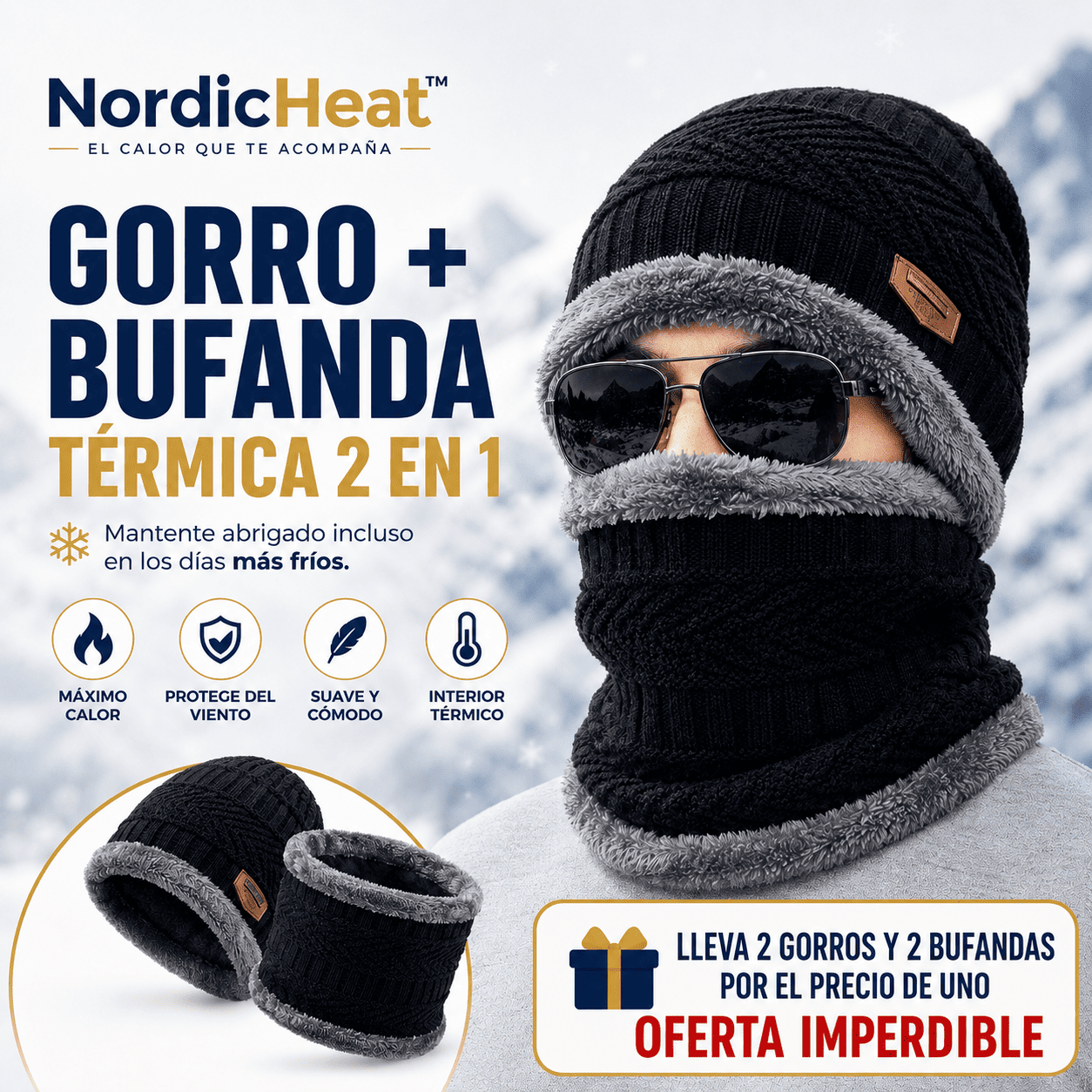 NordicHeat™ Pack Invierno: 2 Gorros + 2 Bufandas Térmicas Unisex