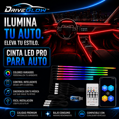 DriveGlow™ Cinta Led Pro para Auto con Control