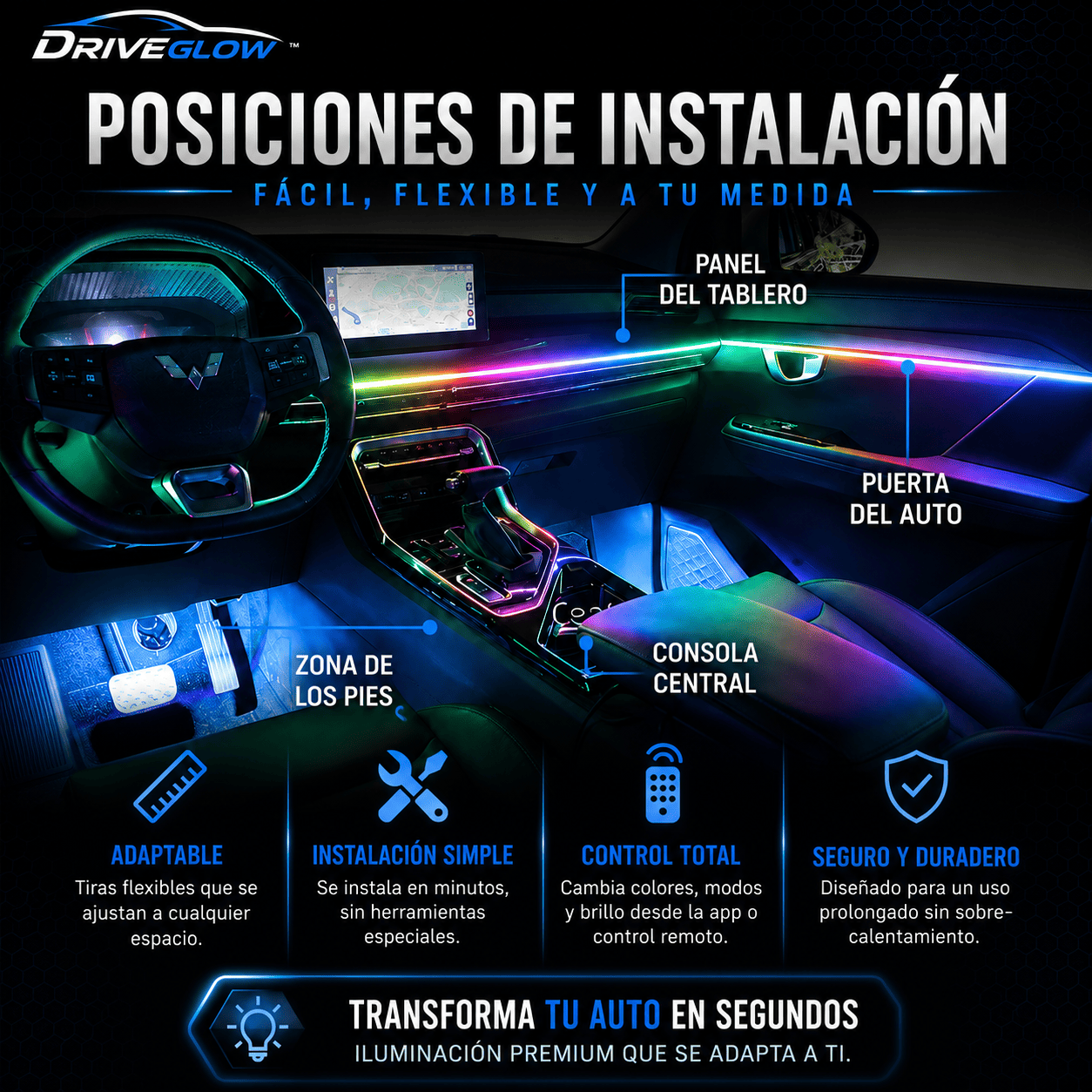 DriveGlow™ Cinta Led Pro para Auto con Control
