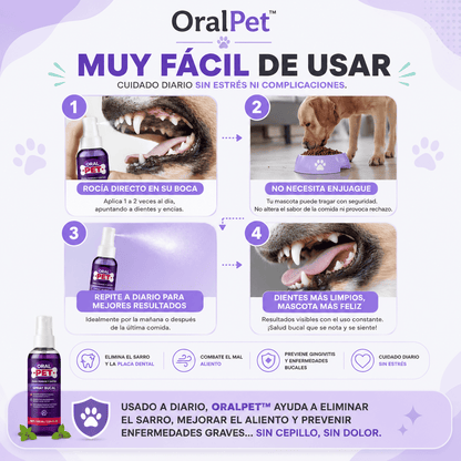 OralPet™ Spray Para Higiene Bucal de Mascotas Elimina el Sarro y Mal Aliento