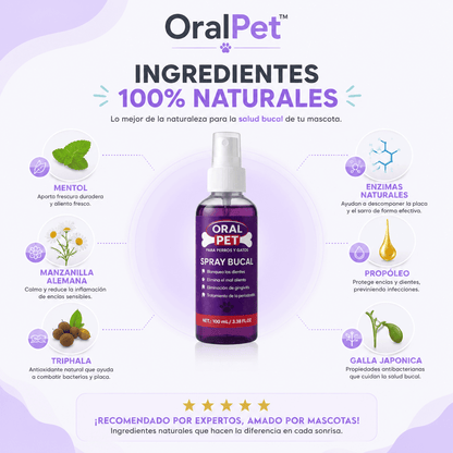 OralPet™ Spray Para Higiene Bucal de Mascotas Elimina el Sarro y Mal Aliento