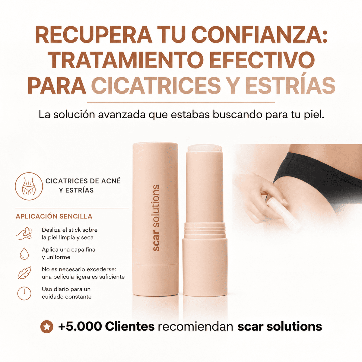 Scar Solutions™ Stick Remodelador de Cicatrices de Acné y estrías