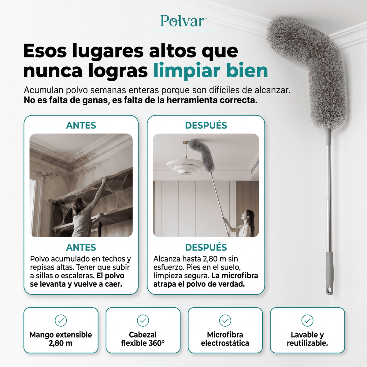 Polvar™ Plumero Extensible Multiuso 2x1