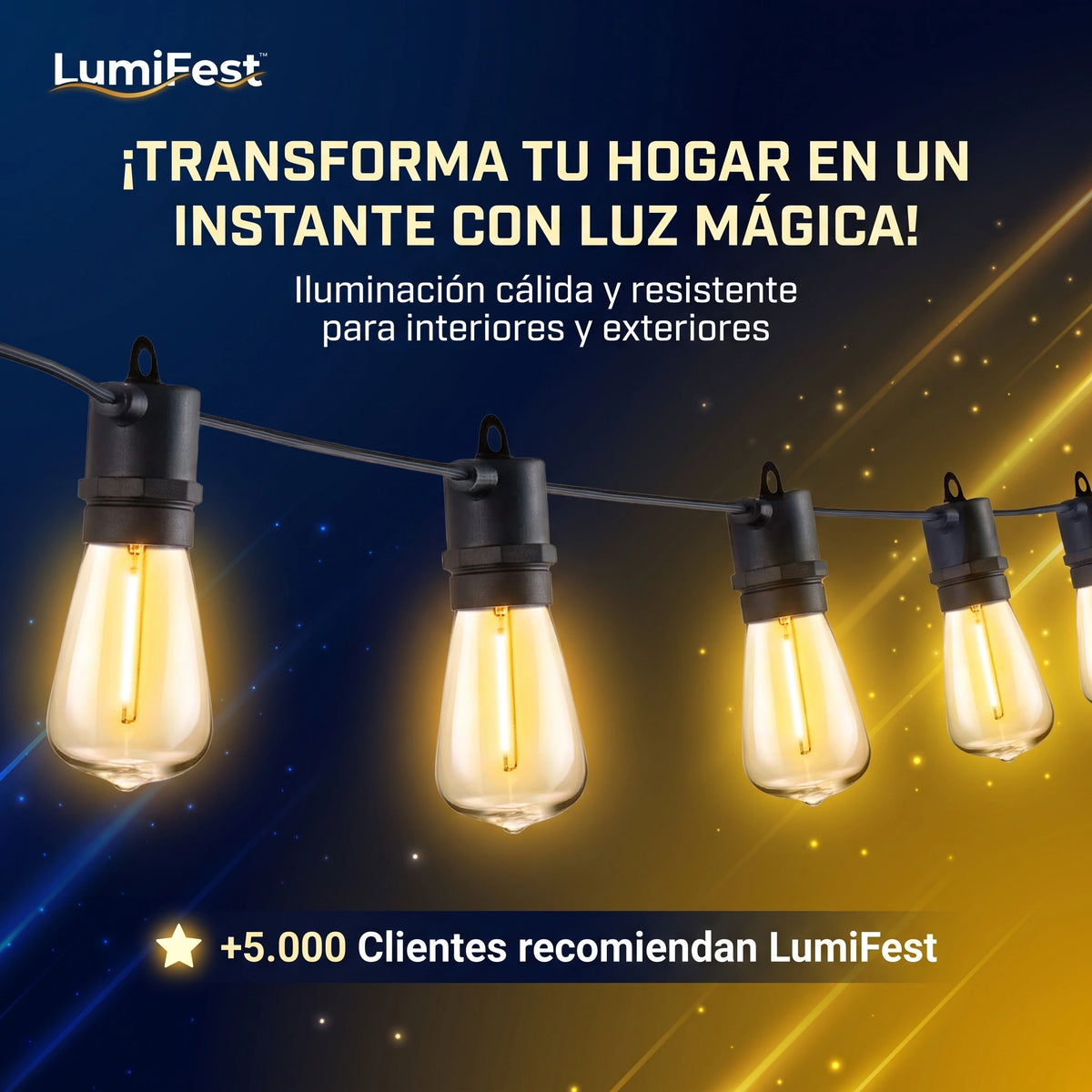 LumiFest™ Guirnalda LED Impermeables para Exterior e Interior 5 Metros 10 Luces