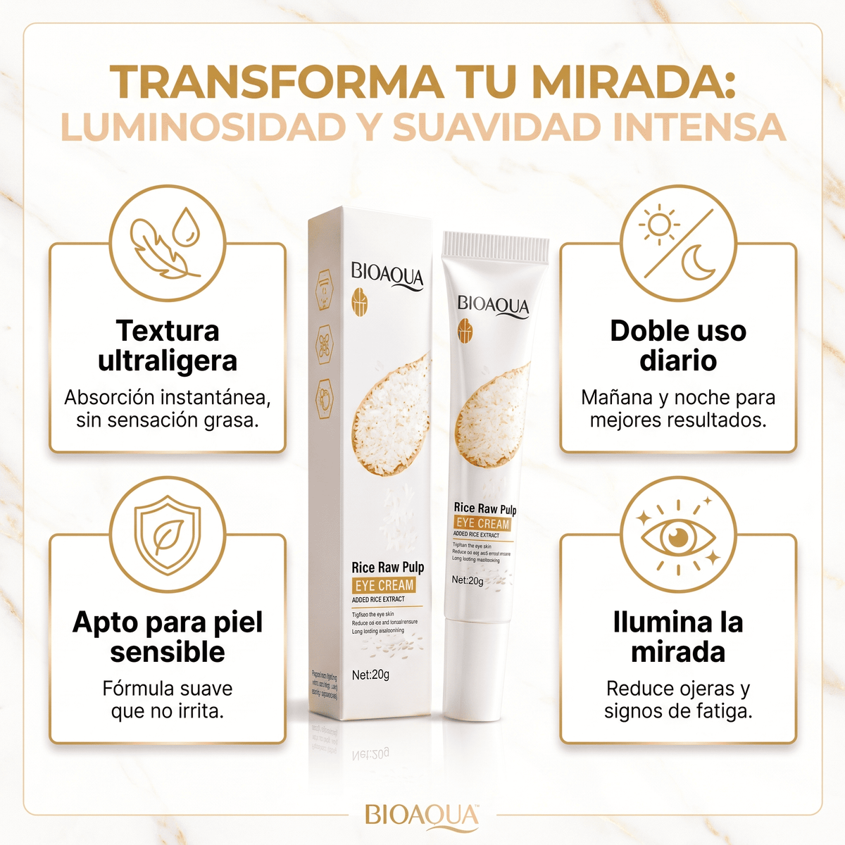 BIOAQUA™ Contorno de Ojos Extracto de Arroz Anti Ojeras 2x1