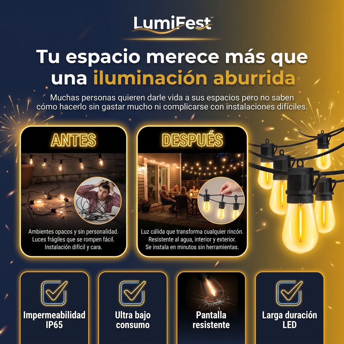 LumiFest™ Guirnalda LED Impermeables para Exterior e Interior 5 Metros 10 Luces