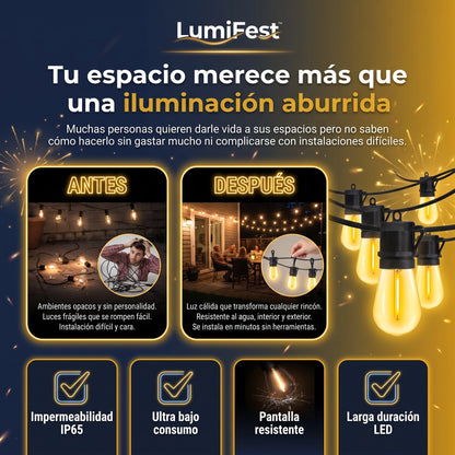 LumiFest™ Guirnalda LED Impermeables para Exterior e Interior 5 Metros 10 Luces