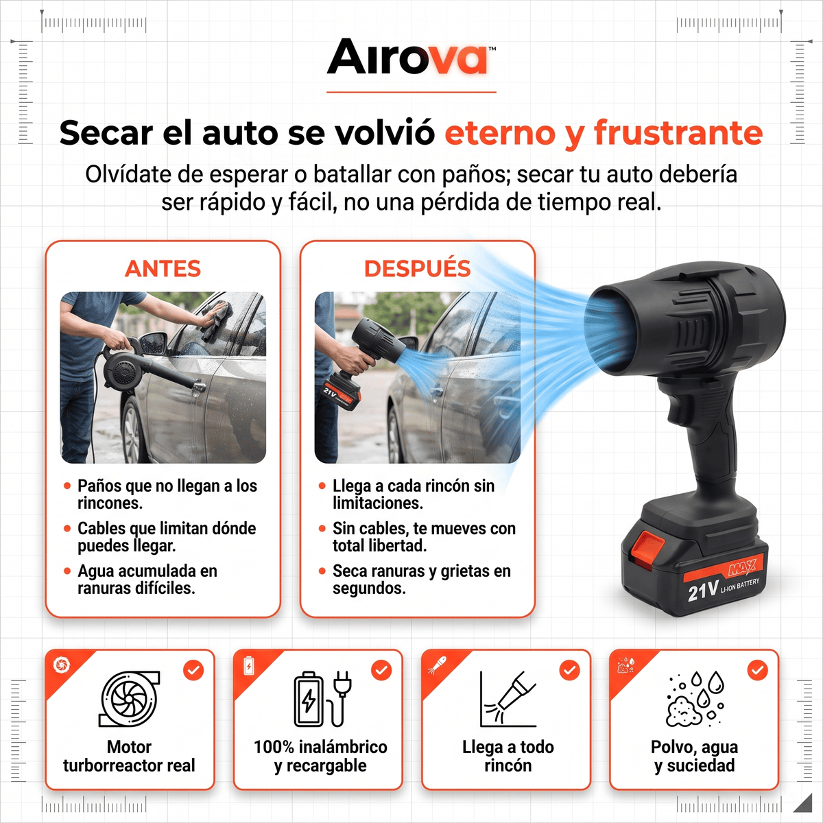 Airova™ Soplador de Aire Inalámbrico Portátil 20v