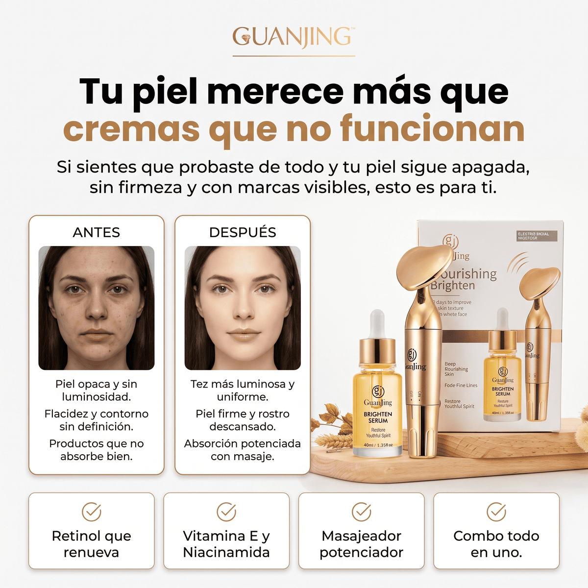 Guanjing™ Kit Masajeador y Serum Antiarrugas Aclarante Reafirmante