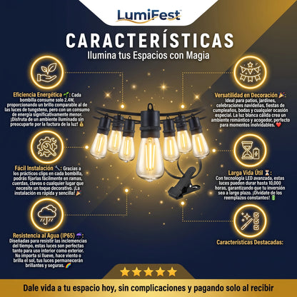 LumiFest™ Guirnalda LED Impermeables para Exterior e Interior 5 Metros 10 Luces