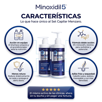 Minoxidil 5™ Set Shampoo + Acondicionador - Reduce Caída y Favorece Crecimiento Capilar