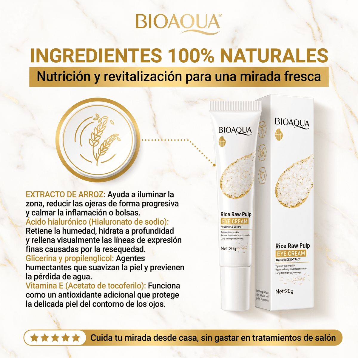 BIOAQUA™ Contorno de Ojos Extracto de Arroz Anti Ojeras 2x1