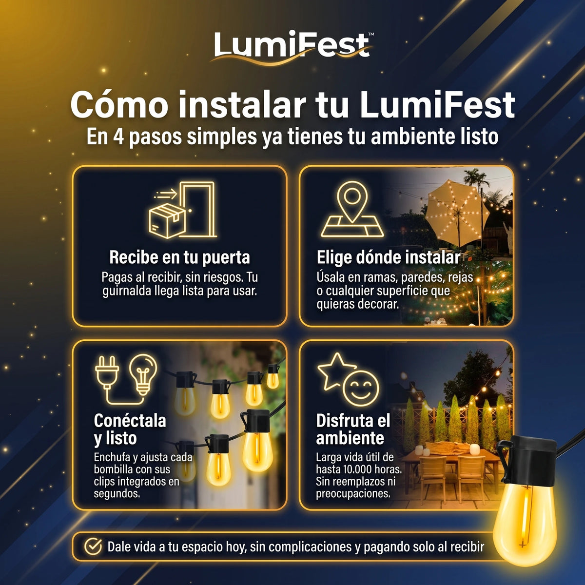 LumiFest™ Guirnalda LED Impermeables para Exterior e Interior 5 Metros 10 Luces